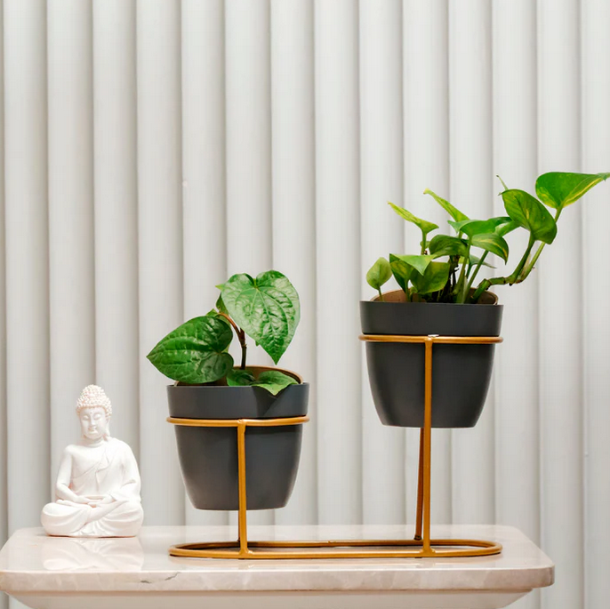 High Low Grey Metal Pots